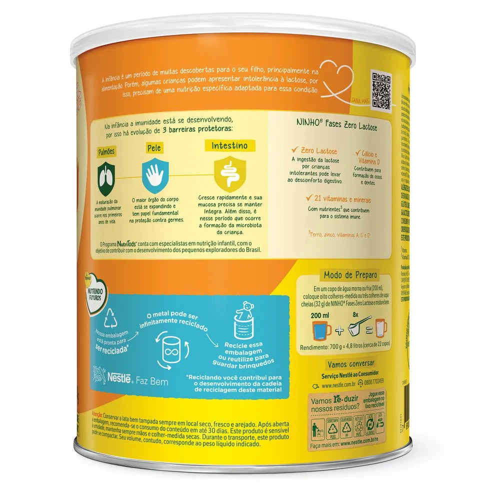 NINHO Fases 3+ Anos Zero Lactose 700g