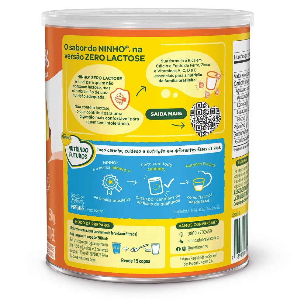 Ninho Composto Lácteo Zero Lactose Lata 380g